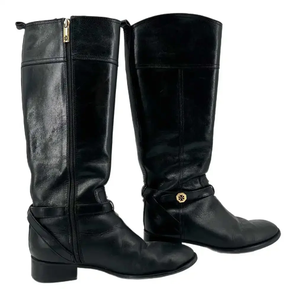 Tory Burch Black/Gold Over the Knee Boots | Size 9.5